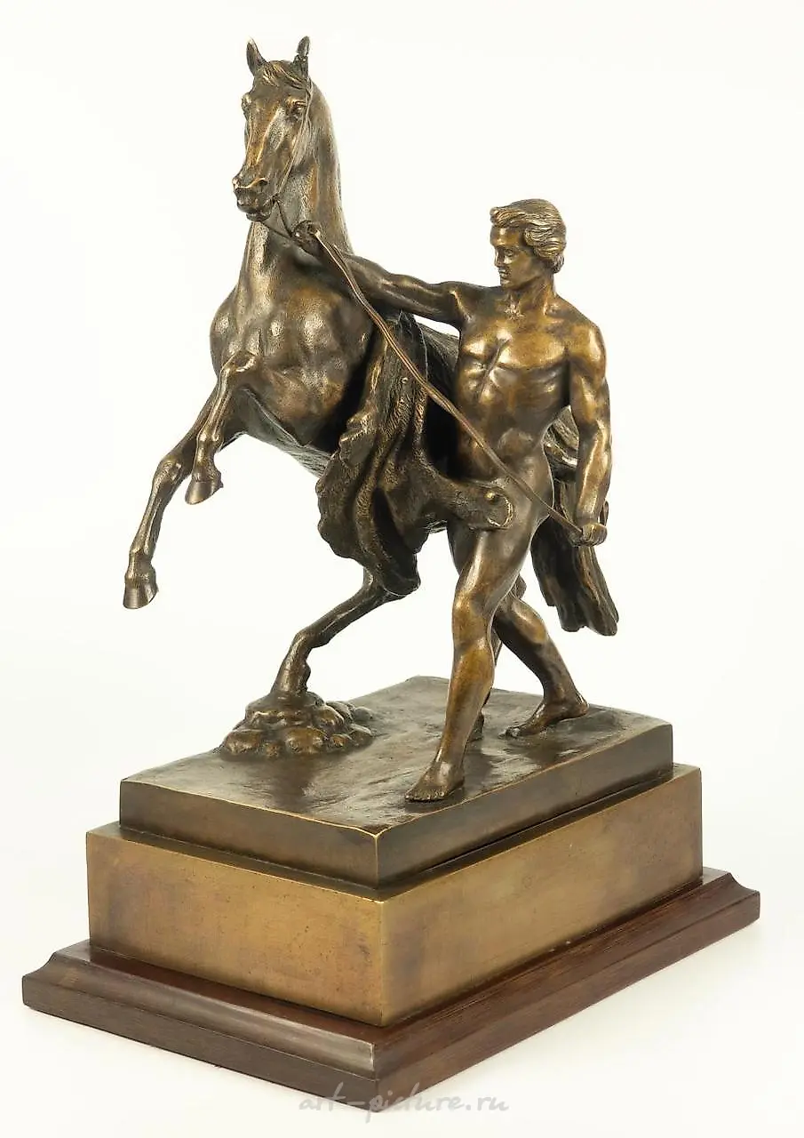 Horse with a walking youth Bronze, casting, chasing, patination.