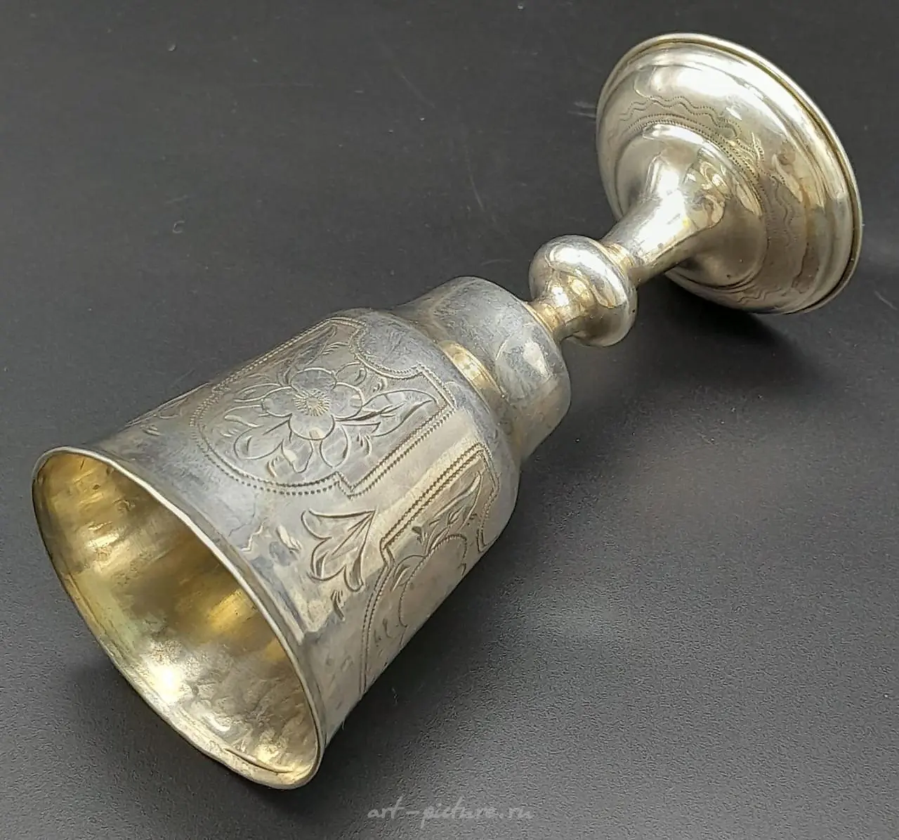 Антикварная серебряная русская кидушная чаша, ручная гравировка. 44,5... — фото 3