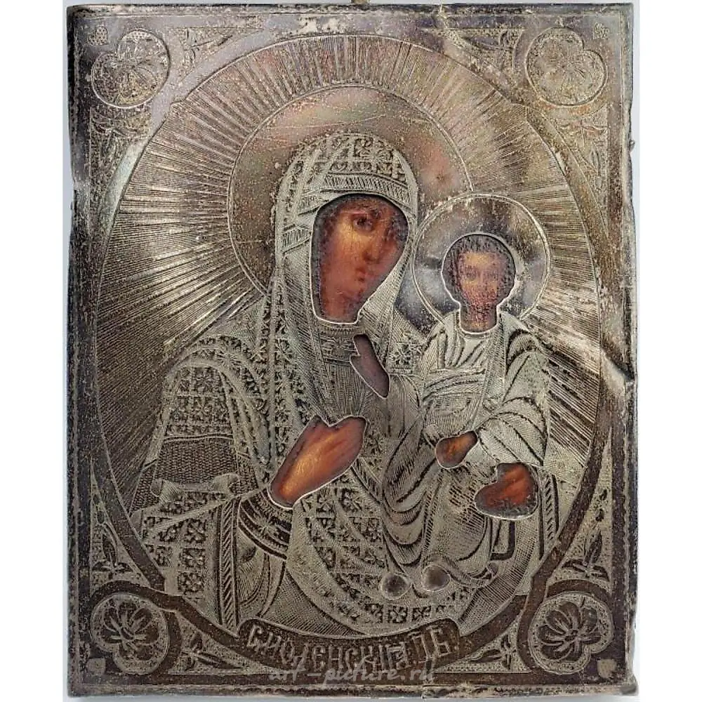 Антикварная русская икона из серебра 84-й пробы XIX века