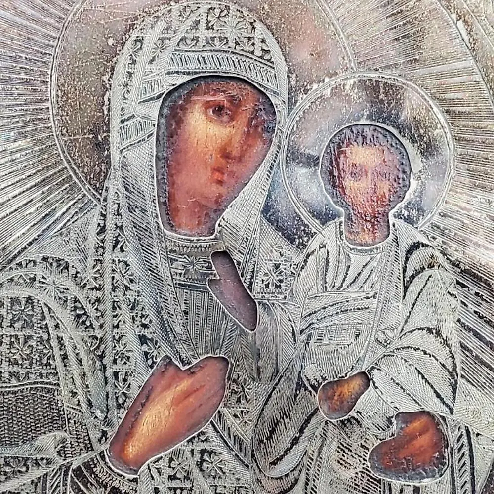 Антикварная русская икона из серебра 84-й пробы XIX века — фото 2