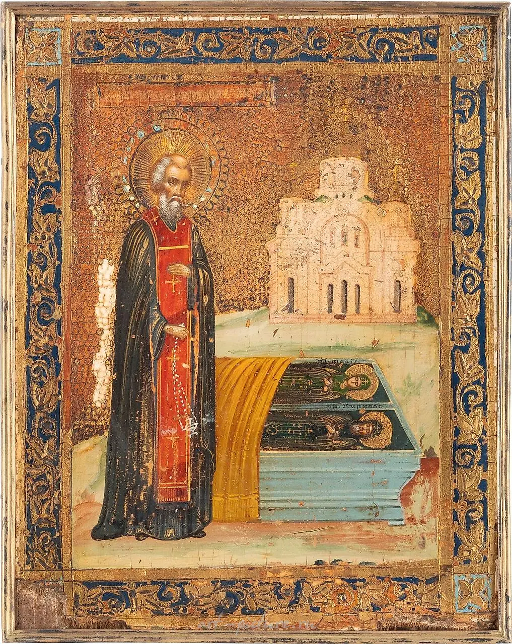 TWO ICONS SHOWING ST. SERGEY AT THE TOMB OF HIS PARENTS WITH — photo 2