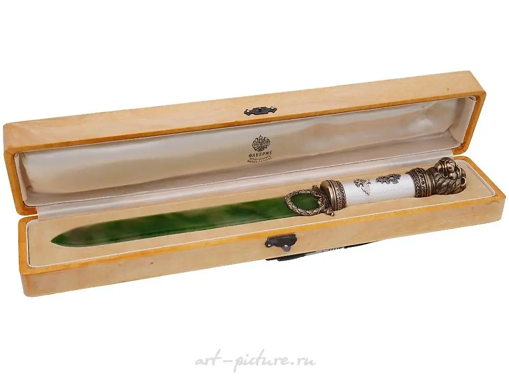 RUSSIAN SILVER ENAMEL JADE BLADE LETTER KNIFE — photo 4