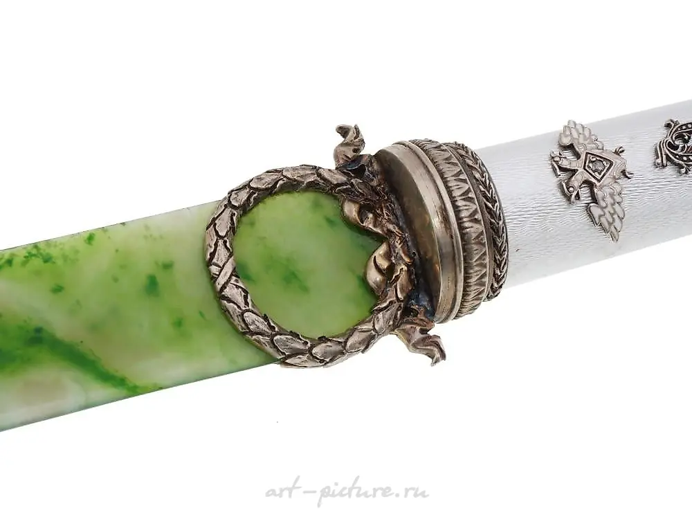 RUSSIAN SILVER ENAMEL JADE BLADE LETTER KNIFE — photo 2
