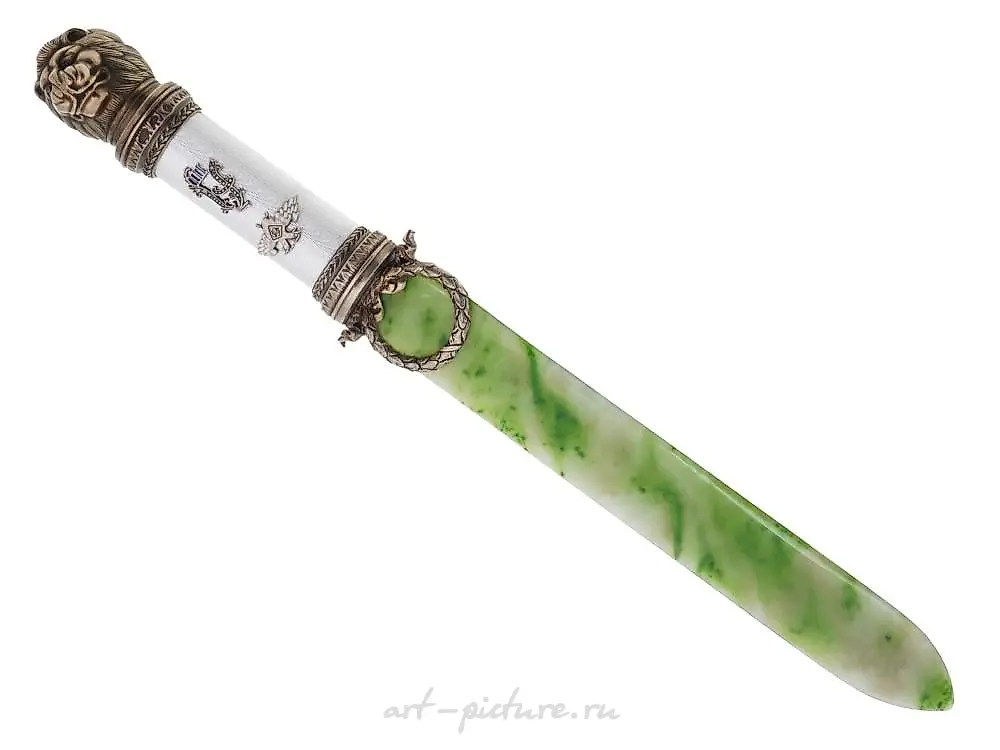 RUSSIAN SILVER ENAMEL JADE BLADE LETTER KNIFE — photo 8