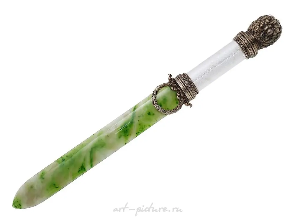 RUSSIAN SILVER ENAMEL JADE BLADE LETTER KNIFE — photo 6