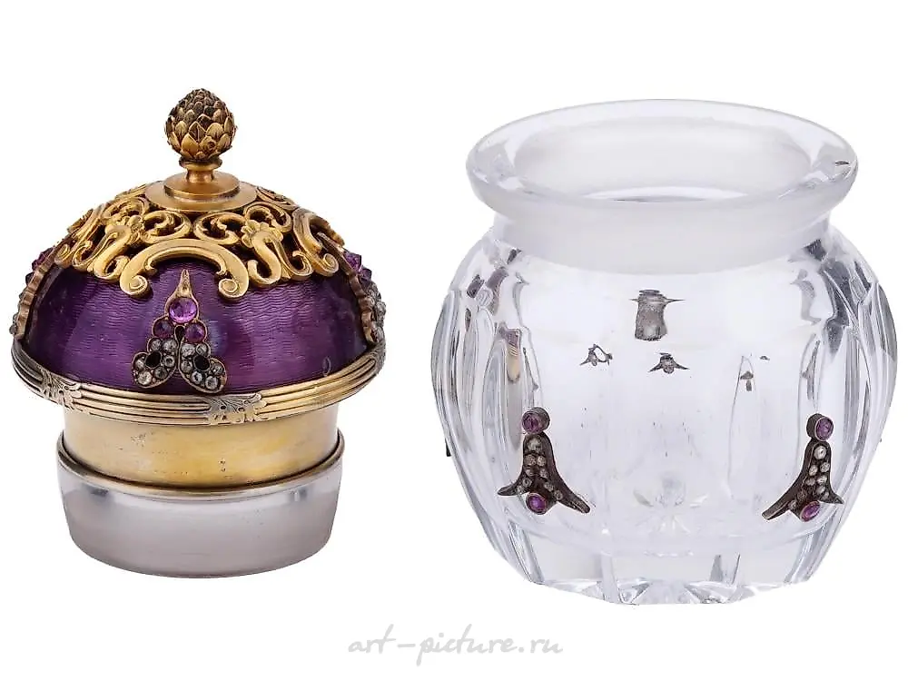 RUSSIAN GILT SILVER ENAMEL RUBY DIAMONDS BOTTLE — photo 2
