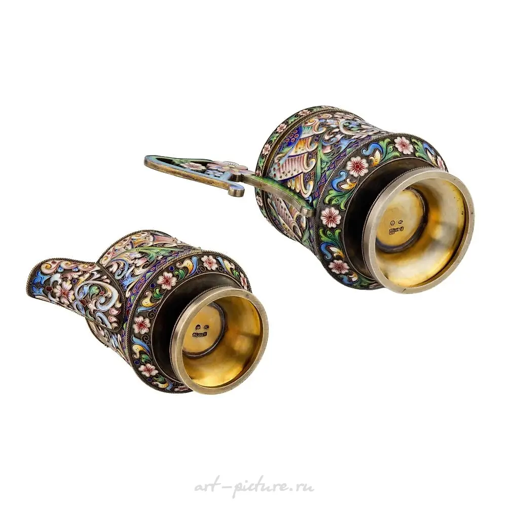 Art Nouveau cloisonne enamel Russian silver creamer and sugar... — photo 3