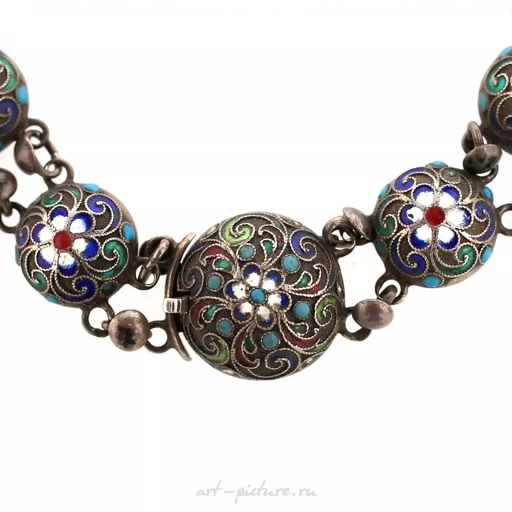 Russian silver necklace of cloisonne enamel. — photo 4
