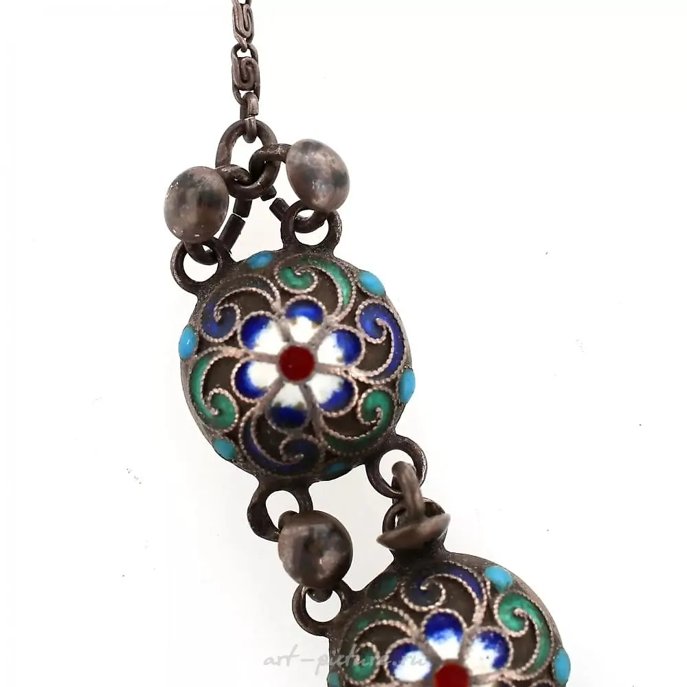 Russian silver necklace of cloisonne enamel. — photo 3