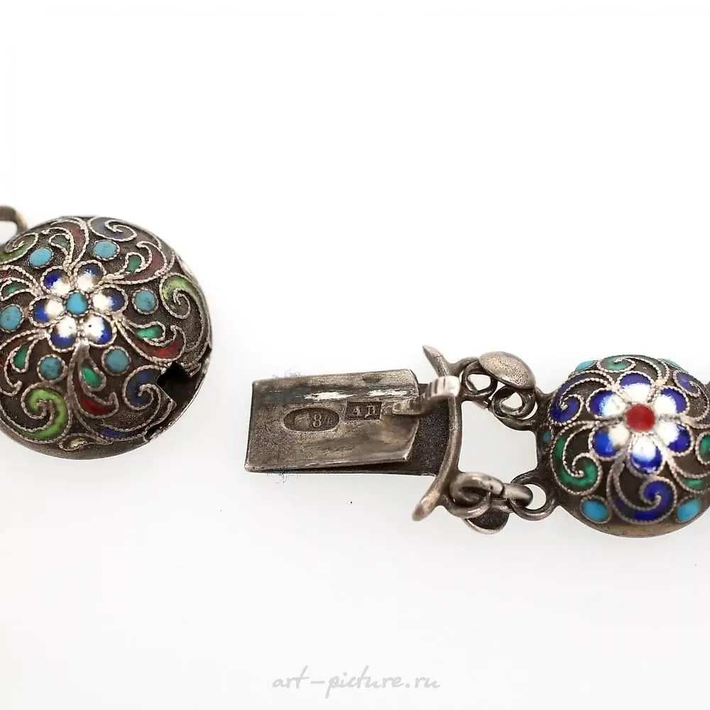 Russian silver necklace of cloisonne enamel. — photo 5