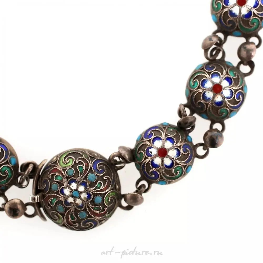 Russian silver necklace of cloisonne enamel. — photo 6