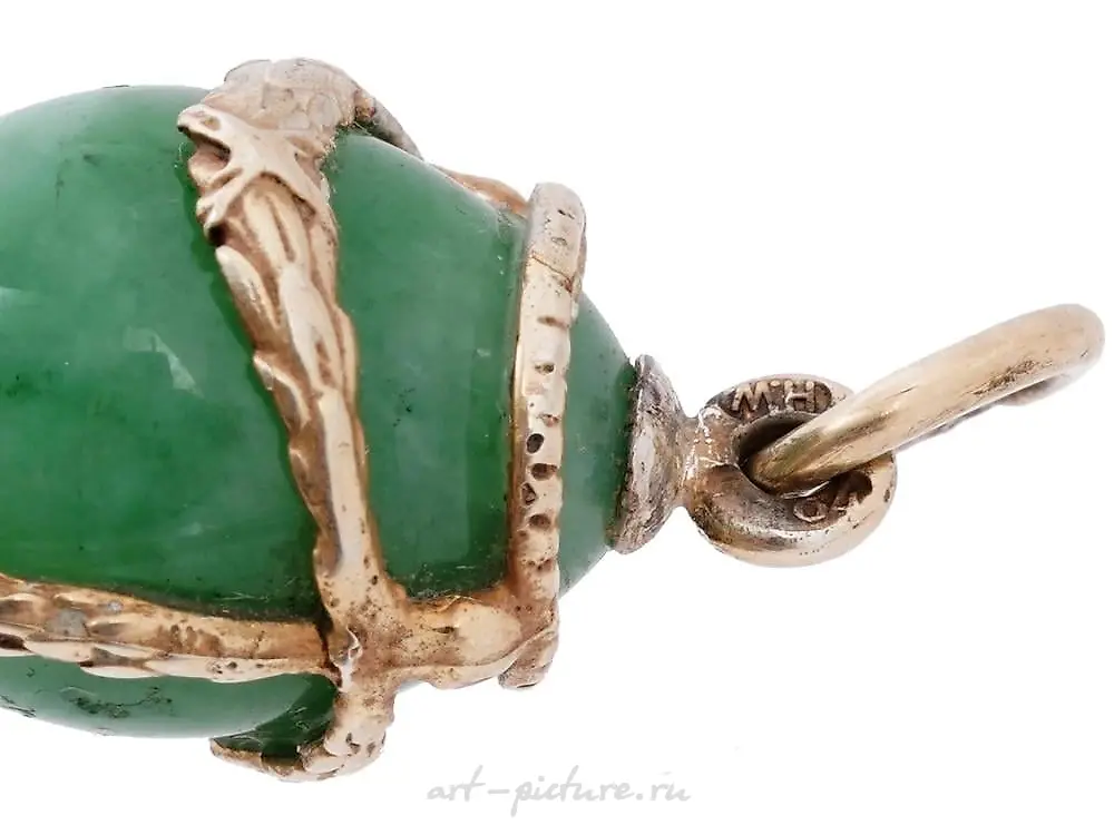 RUSSIAN GILT SILVER JADE EGG PENDANT WITH SNAKE — photo 2