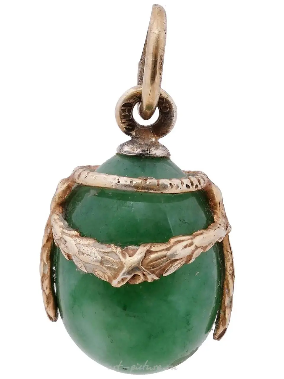 RUSSIAN GILT SILVER JADE EGG PENDANT WITH SNAKE — photo 3