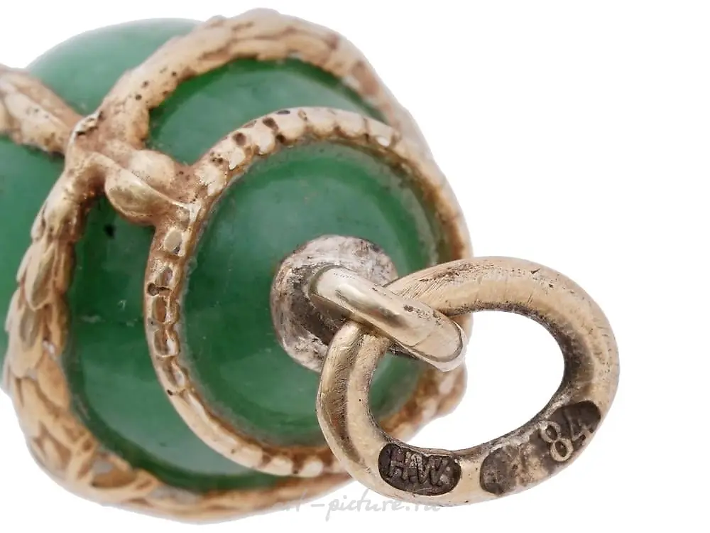 RUSSIAN GILT SILVER JADE EGG PENDANT WITH SNAKE — photo 5