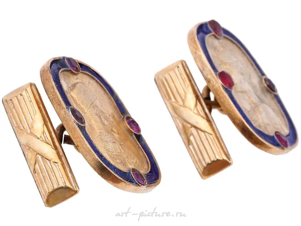 RUSSIAN GILT SILVER NICHOLAS II ALEXANDRA CUFFLINKS — photo 4