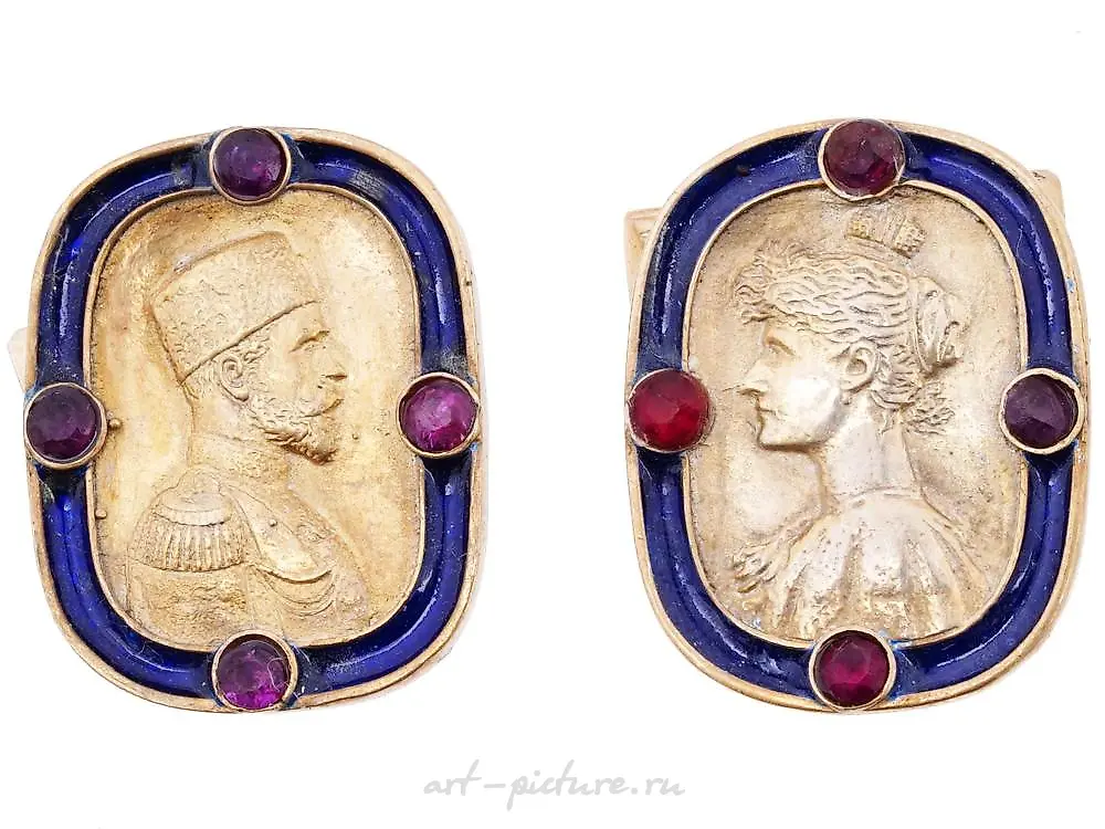 RUSSIAN GILT SILVER NICHOLAS II ALEXANDRA CUFFLINKS