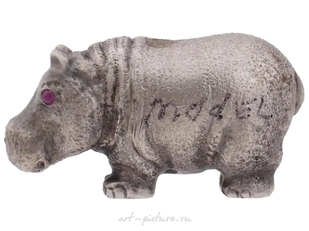 RUSSIAN 84 SILVER FIGURE OF HIPPO WITH RUBY EYES — photo 3