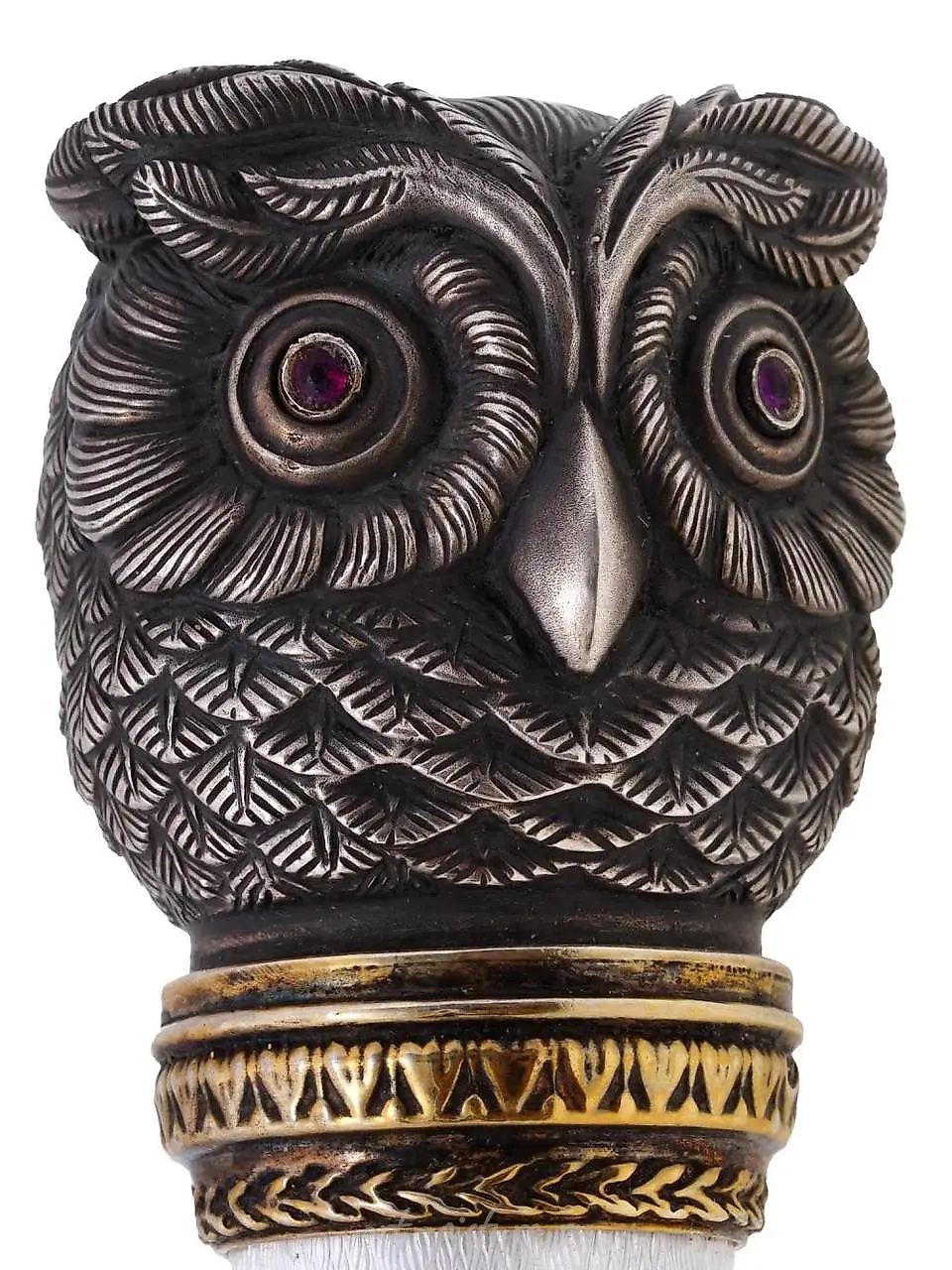 RUSSIAN SILVER ENAMEL STONE DOG HEAD CANE HANDLE — photo 5