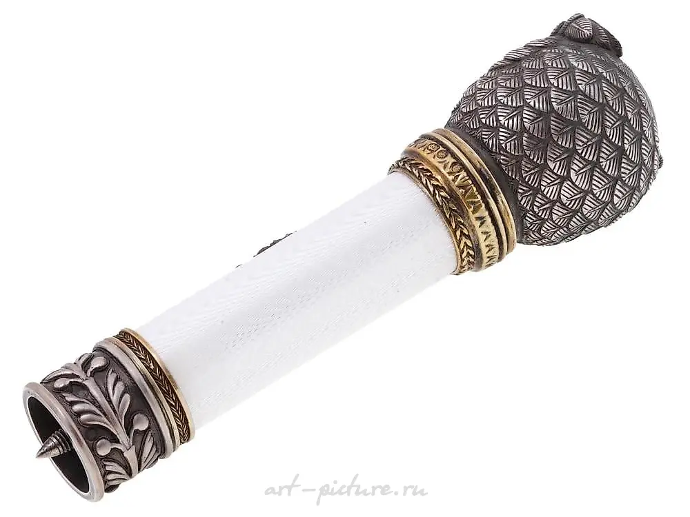 RUSSIAN SILVER ENAMEL STONE DOG HEAD CANE HANDLE — photo 7
