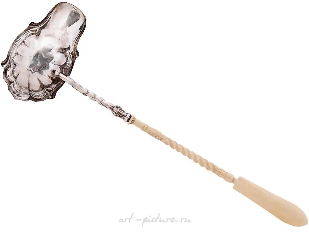 RUSSIAN STERLING SILVER PIERCED SAUCE LADLE WITH LID — photo 4