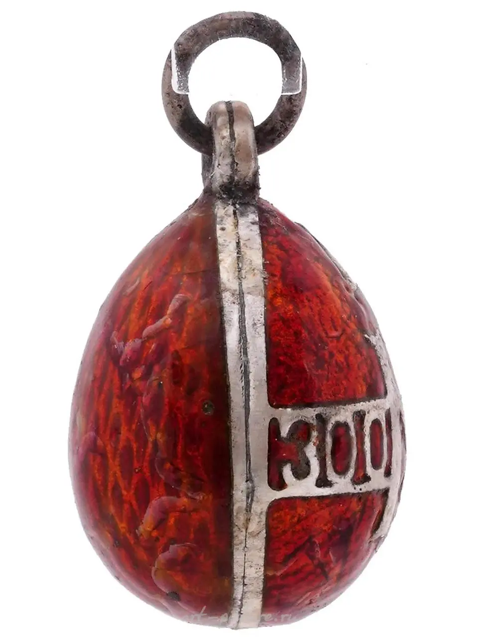 RUSSIAN 88 SILVER AND RED ENAMEL EGG PENDANT — photo 2