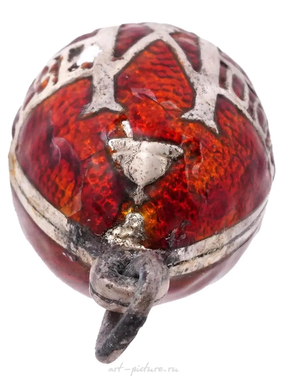 RUSSIAN 88 SILVER AND RED ENAMEL EGG PENDANT — photo 3