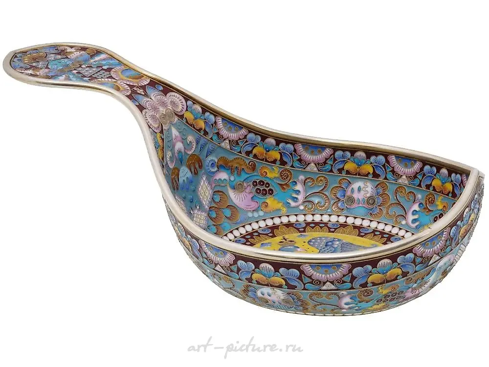RUSSIAN SILVER GILT AND CLOISONNE ENAMEL KOVSH