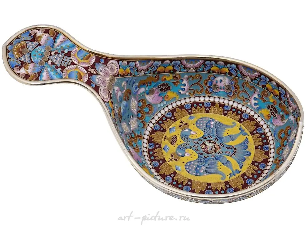 RUSSIAN SILVER GILT AND CLOISONNE ENAMEL KOVSH — photo 8