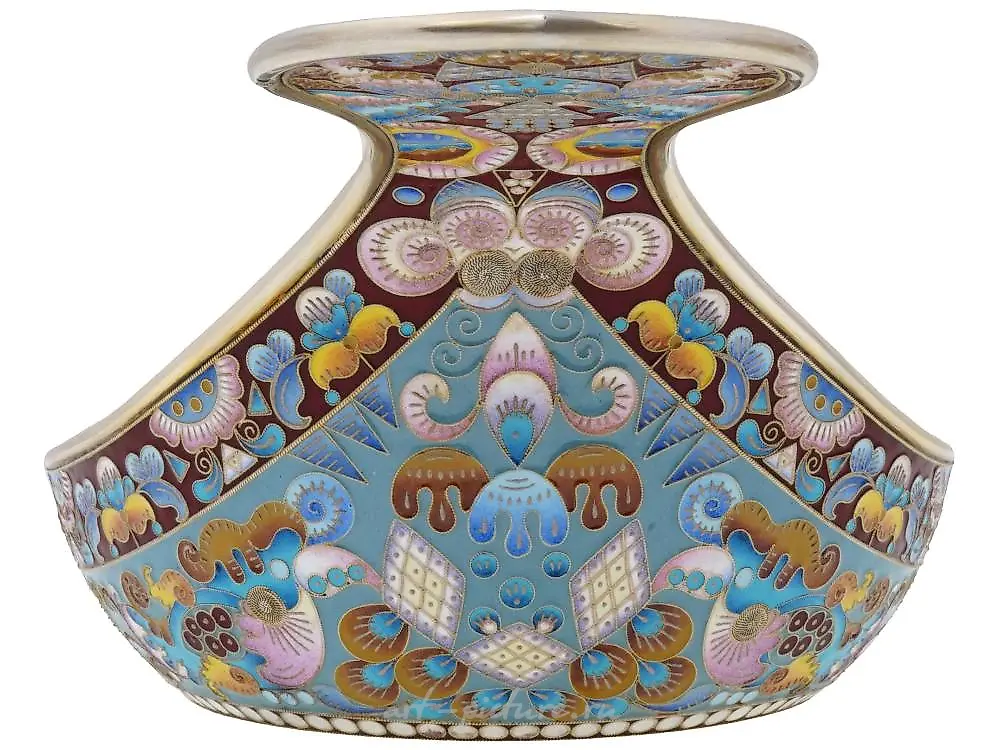 RUSSIAN SILVER GILT AND CLOISONNE ENAMEL KOVSH — photo 6