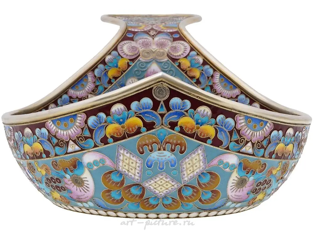 RUSSIAN SILVER GILT AND CLOISONNE ENAMEL KOVSH — photo 9