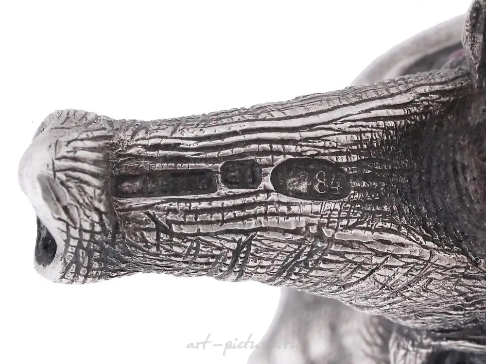 RUSSIAN 84 SILVER FIGURE OF HIPPO WITH RUBY EYES — photo 2