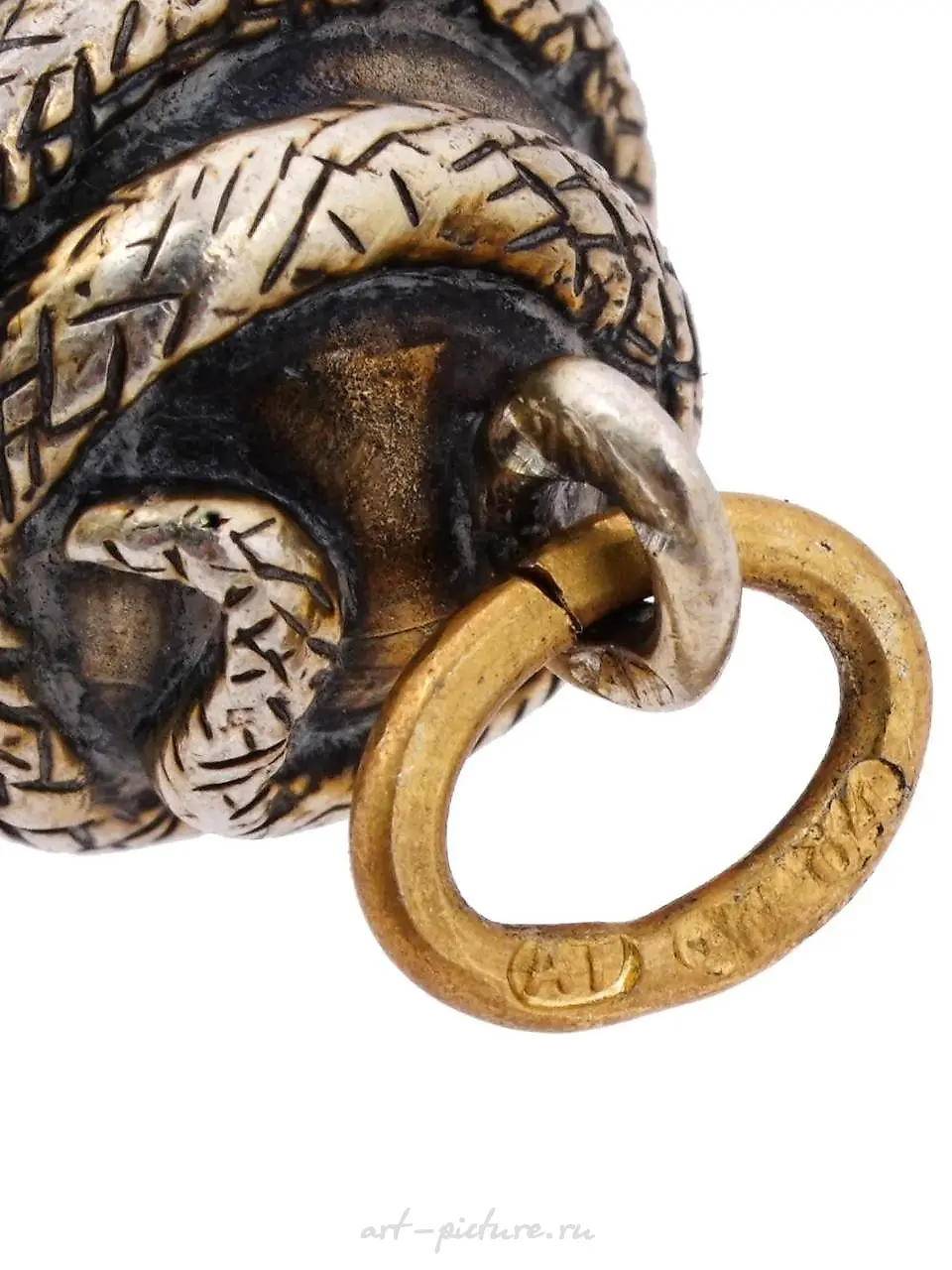 RUSSIAN SILVER RUBY STONES SNAKE FIGURINE PENDANT — photo 4