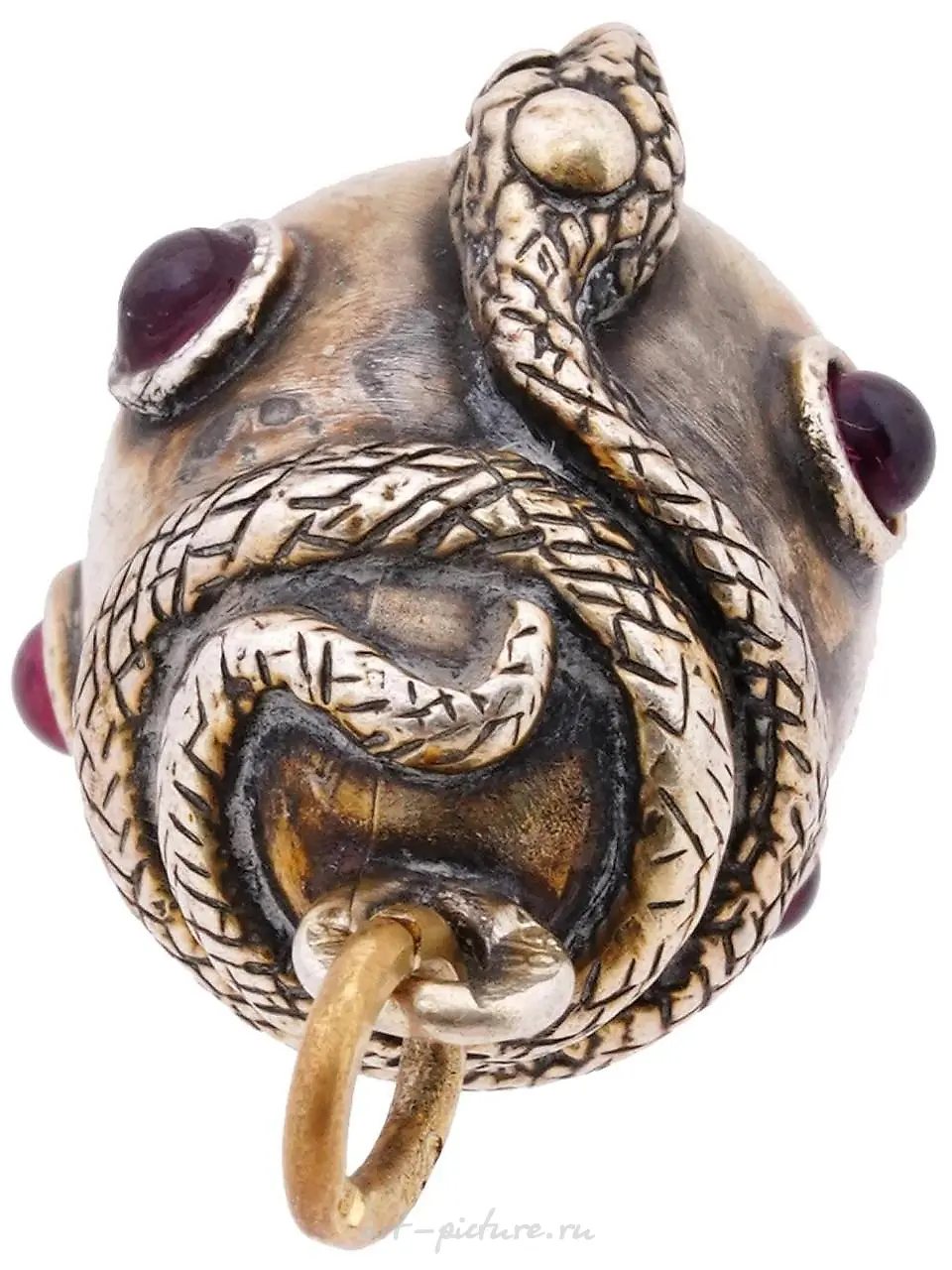 RUSSIAN SILVER RUBY STONES SNAKE FIGURINE PENDANT — photo 3