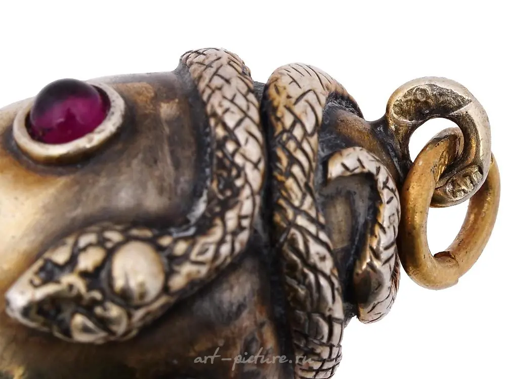 RUSSIAN SILVER RUBY STONES SNAKE FIGURINE PENDANT — photo 5