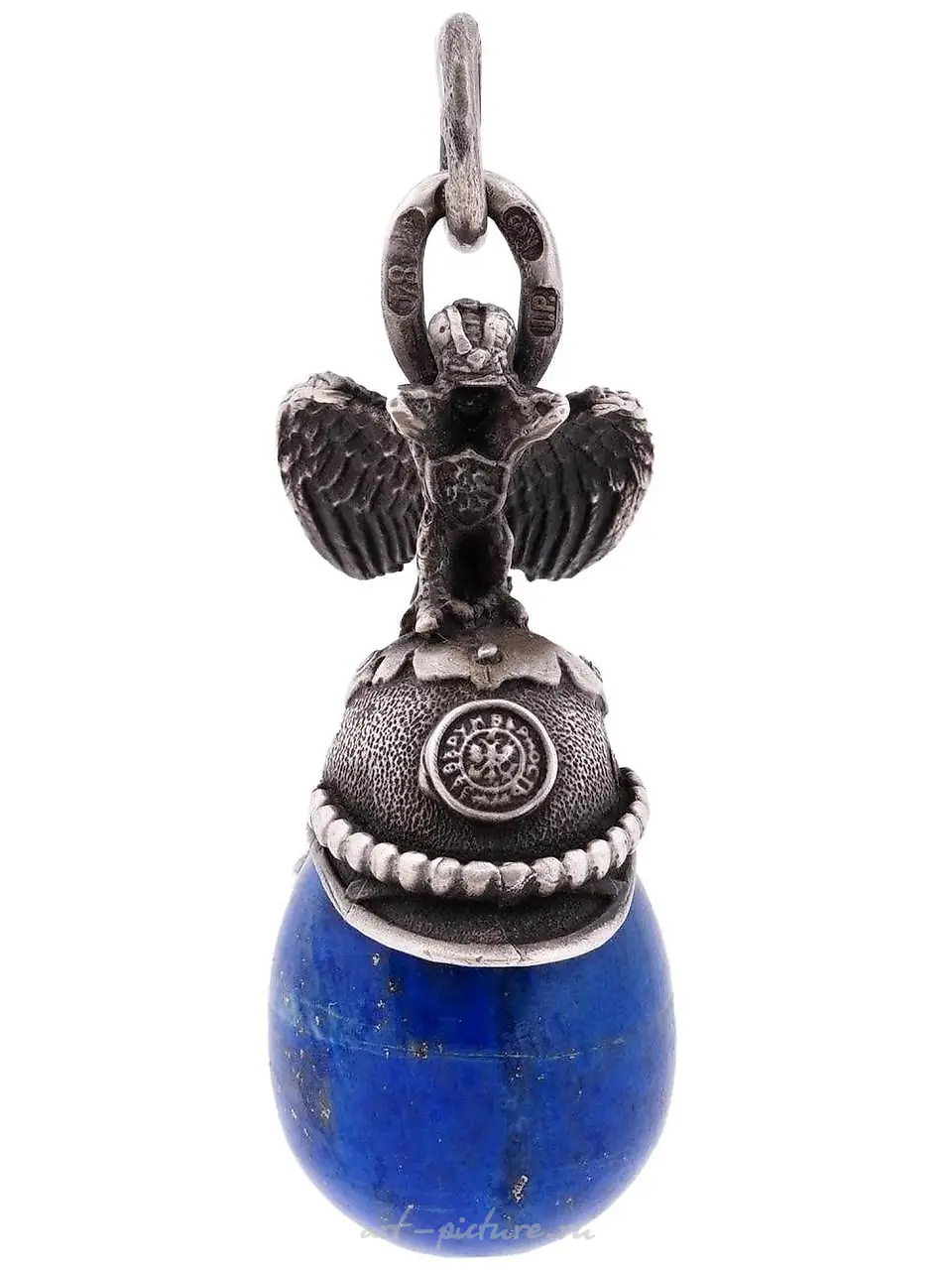 IMPERIAL RUSSIAN SILVER LAPIS LAZULI EGG PENDANT — photo 4