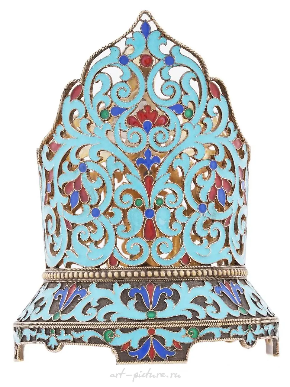 RUSSIAN SILVER ENAMEL TEA GLASS HOLDER WITH SPOON — photo 2