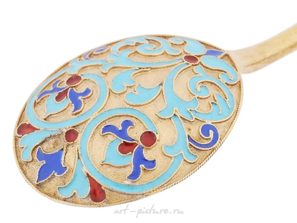 RUSSIAN SILVER ENAMEL TEA GLASS HOLDER WITH SPOON — photo 8
