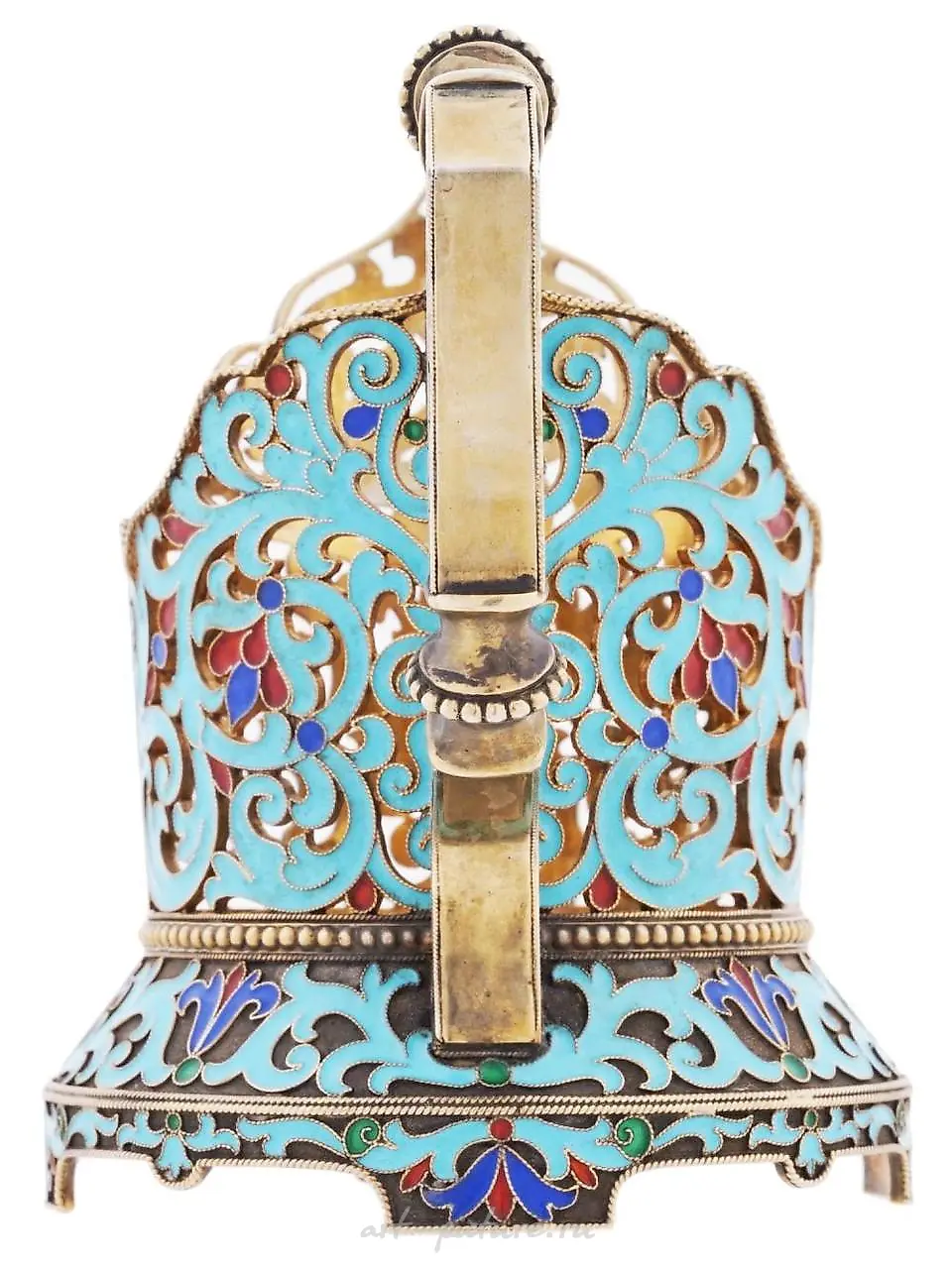 RUSSIAN SILVER ENAMEL TEA GLASS HOLDER WITH SPOON — photo 5