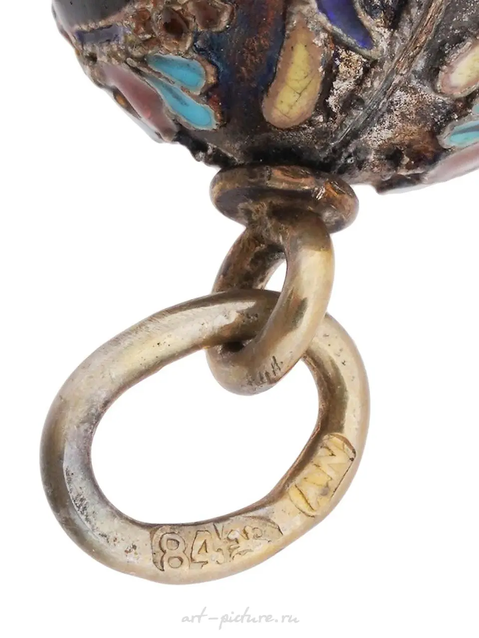 RUSSIAN GILT SILVER CLOISONNE ENAMEL EGG PENDANT — photo 4