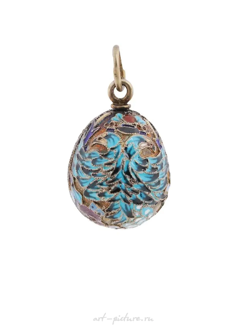 RUSSIAN GILT SILVER CLOISONNE ENAMEL EGG PENDANT