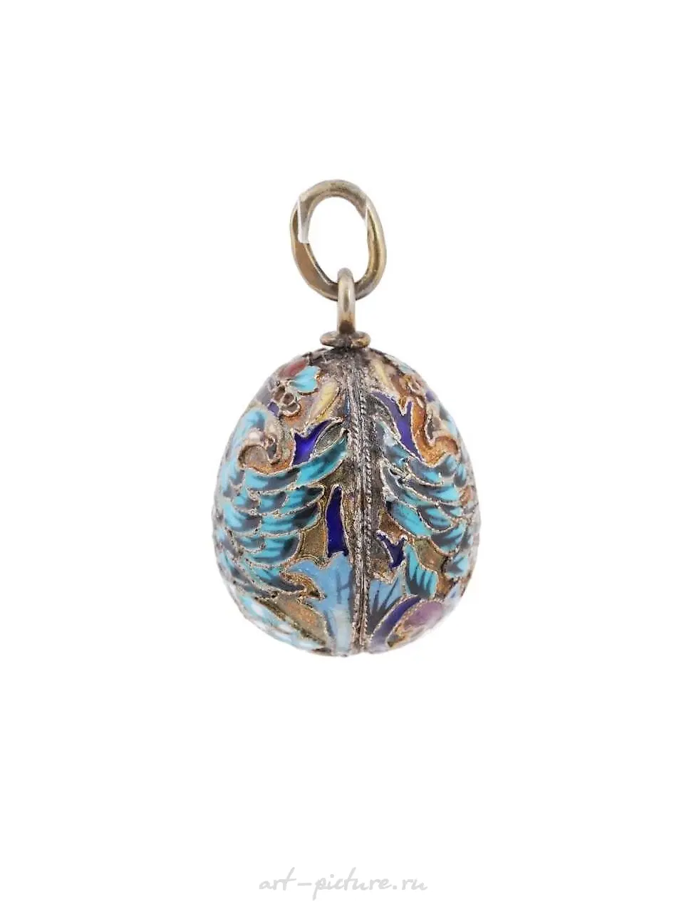 RUSSIAN GILT SILVER CLOISONNE ENAMEL EGG PENDANT — photo 2