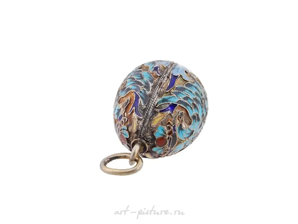 RUSSIAN GILT SILVER CLOISONNE ENAMEL EGG PENDANT — photo 5