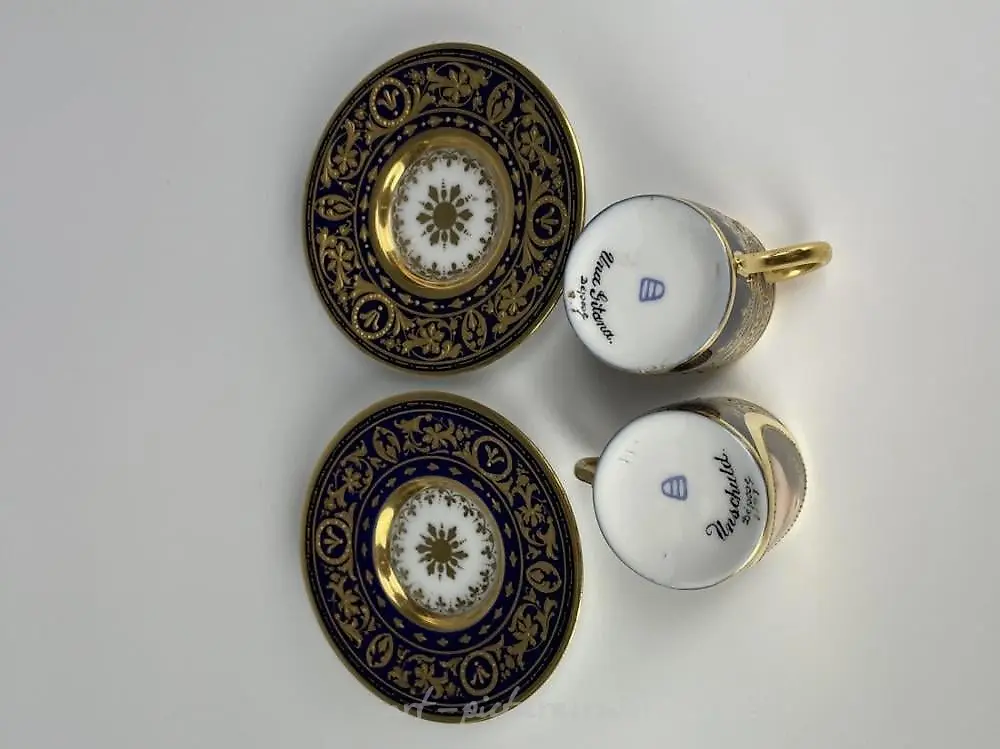 Фарфоровая пара чашек и блюдец с портретами от Вагнера, 1900 год, отличное состояние — фото 2