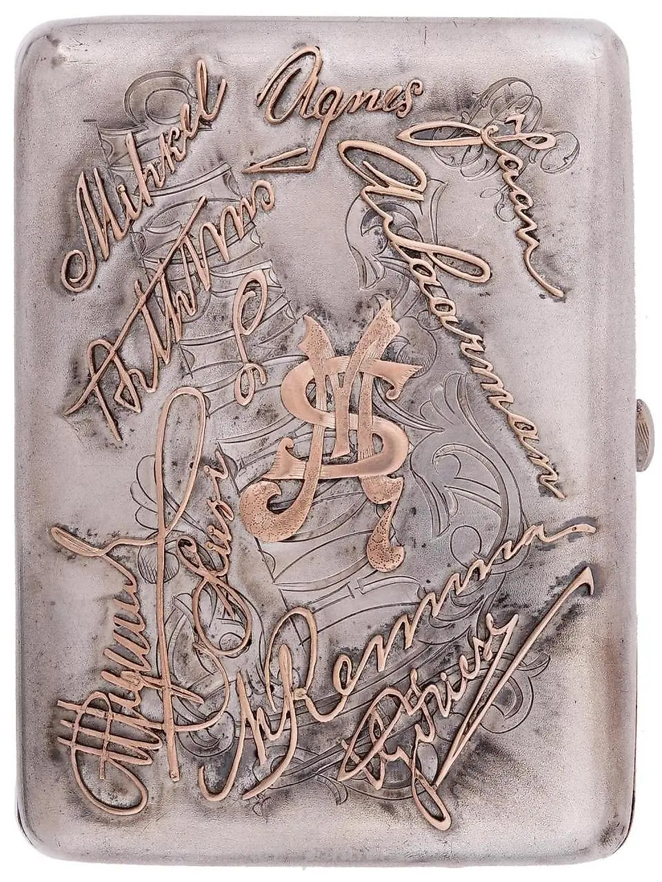 RUSSIAN SILVER AND GOLD CIGARETTE CASE WITH MEDAL — photo 4