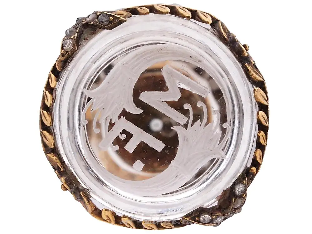 RUSSIAN GILT SILVER ROCK CRYSTAL DIAMONDS STAMP — photo 6
