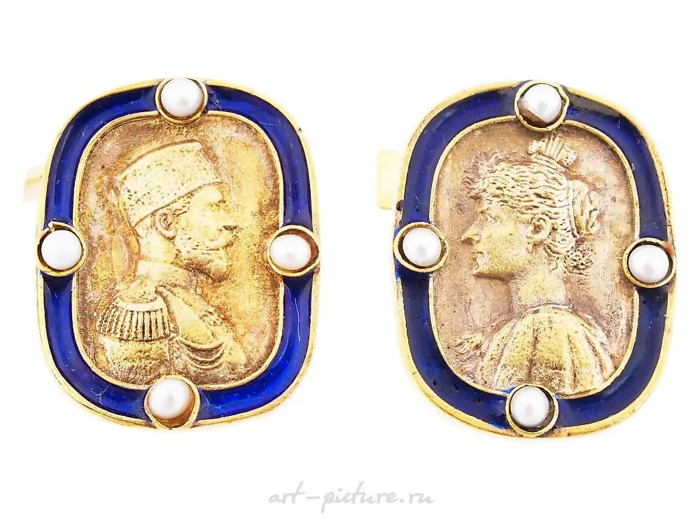 RUSSIAN GILT SILVER ENAMEL NICHOLAS II CUFFLINKS