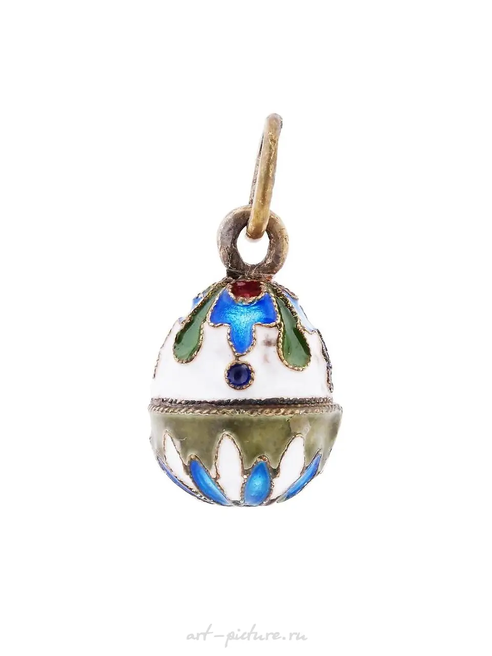 RUSSIAN GILT SILVER CLOISONNE ENAMEL EGG PENDANT — photo 4