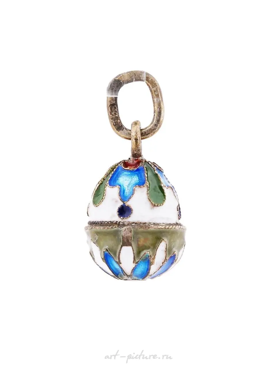 RUSSIAN GILT SILVER CLOISONNE ENAMEL EGG PENDANT — photo 2