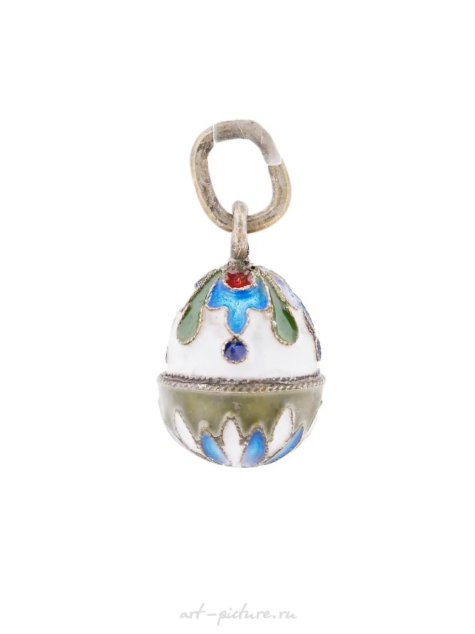 RUSSIAN GILT SILVER CLOISONNE ENAMEL EGG PENDANT — photo 3