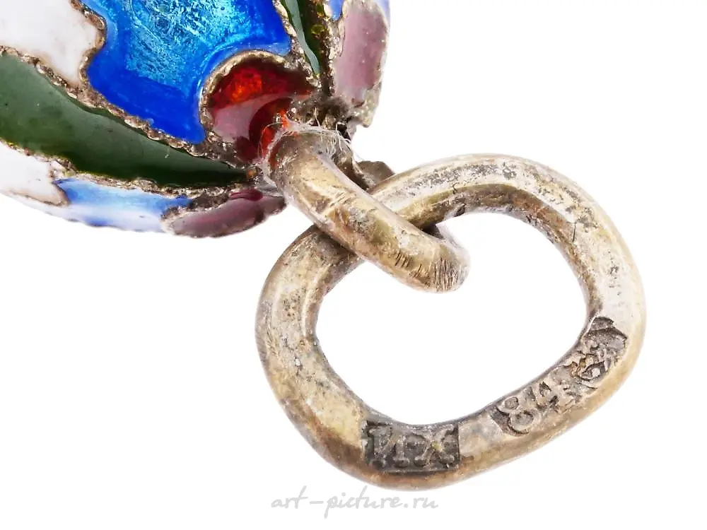 RUSSIAN GILT SILVER CLOISONNE ENAMEL EGG PENDANT — photo 7
